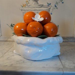 vintage porcelain Capodimonte orange fruit basket~Italy~ large size